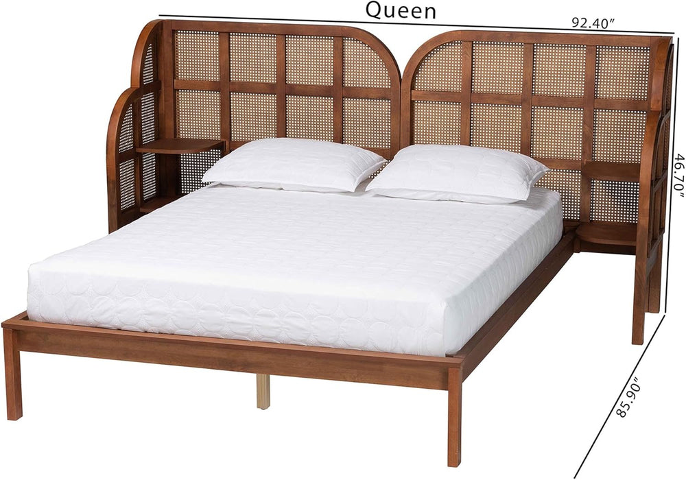 Cascadia Mid-Century Modern Walnut Brown Wood King Size Wingback Platform Bed