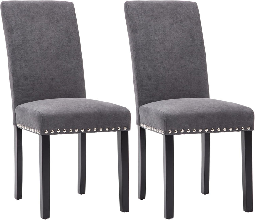 Dining Chair Upholstered Fabric Dining Chairs with Copper Nails,Set of 4,Grey
