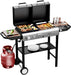 2-In-1 Propane Gas Grill and Charcoal Grill Combo with Lid, 12000BTU Flat Top Griddle & Charcoal BBQ Grill with Electronic Ignition, Enamel Griddle & Grate for Outdoor Backyard Cooking Barbecue