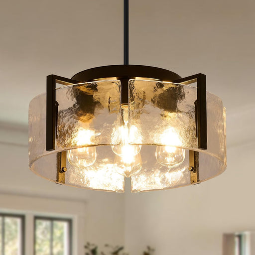 Black Glass Drum Chandelier DiningRoom FourLight Modern