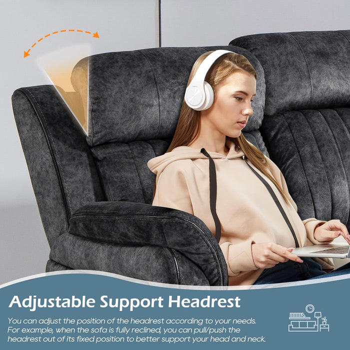 Zero Gravity Power Reclining Sofa with Adjustable Headrest, Electric Reclining Couch with Wireless Charge, USB Ports, Power Recliner Sofa 3-Seater with Drop down Table,Cup Holder,Outlet (Grey)