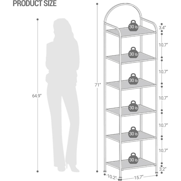 Bookcase Bookshelf, Tempered Glass Bookshelves, Slim Shelving Unit for Bedroom, Bathroom, Home Office, Steel Frame, 6 Tier Gold BC10601G