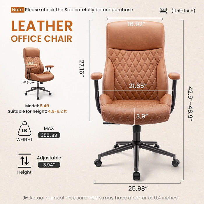 Office Desk Chair, Ergonomic Executive Leather Computer Swivel Chair, Brown