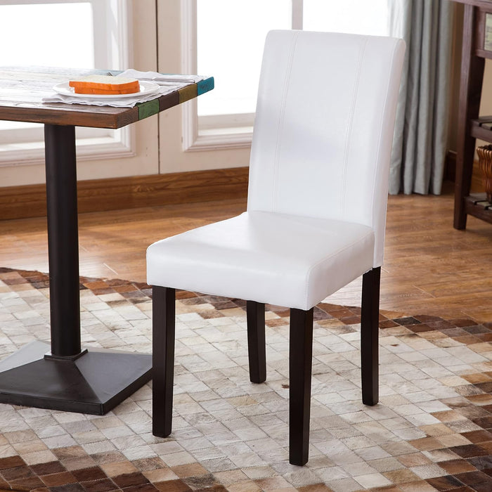 Urban Style Solid Wood Leatherette Padded Parson Chair, Off-White, Set of 2