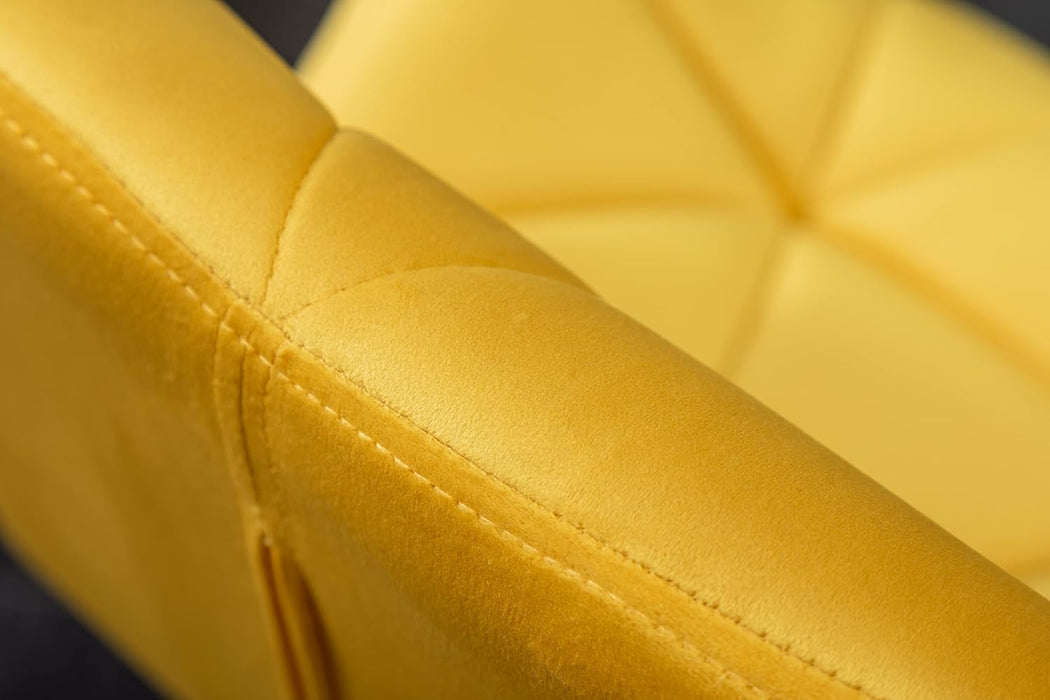 Breni Velvet Diamond Tufted Swivel Adjustable Height Barstools, Set of 2, Yellow