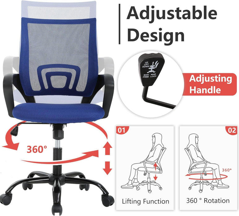 Office Chair Computer Chair Ergonomic Cheap Desk Chair Adjustable Comfortable Mid Back Task Rolling Swivel Chair with Lumbar Support for Home Office Desk (Blue)