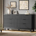 Fluted Dresser with 7 Drawers, 58" Wide Wood Chest of Drawers with Metal Handle, Wooden Dresser TV Stand, Modern Closet Clothes Storage Organizer for Bedroom, Living Room, Hallway, Solid Black