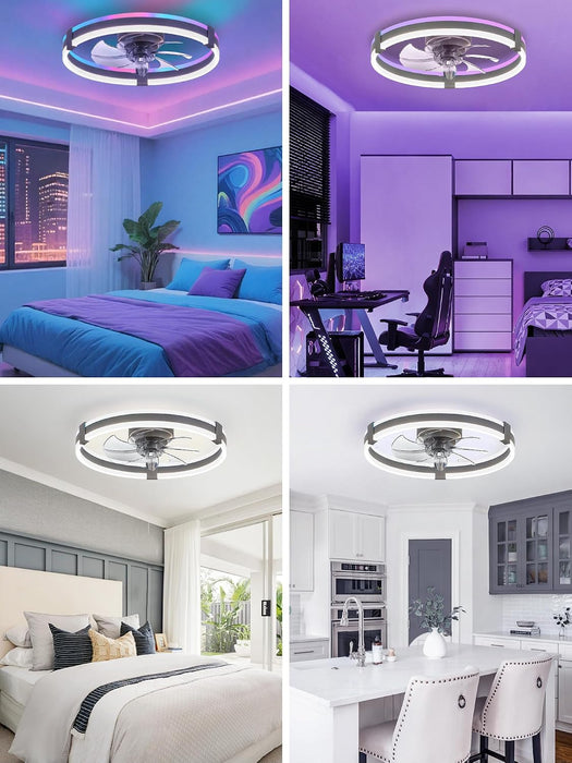 20" RGB Low Profile Ceiling Fans with Lights and Remote, Grey