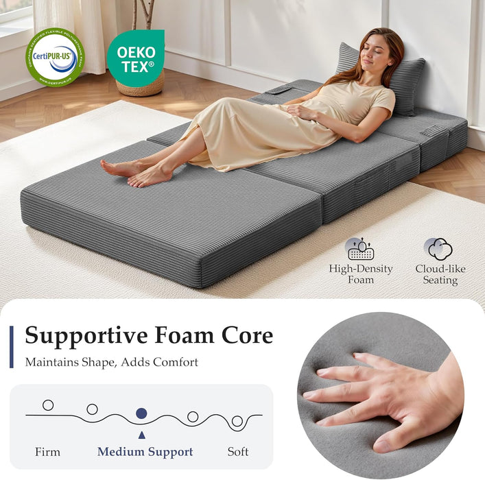 Dark Gray 4In1 FoldingMemoryFoam SofaBed WashableCover