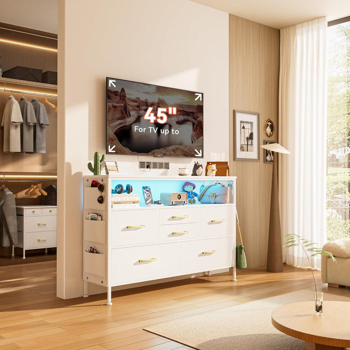 White Dresser with TV Stand & Outlets