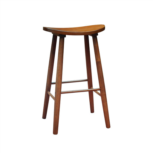 Nora 30" Backless Bar Stool, Solid Rubber Wood, Brown Finish, Saddle Seat for Kitchen or Bar