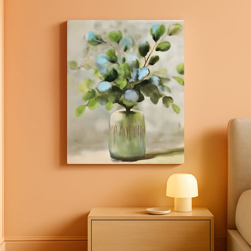 Blue Flower with Green Leaves Canvas Wall Art, Farmhouse Rustic Floral Art Prints for Living Room, Vintage Bathroom Painting Poster, Plants Picture Kitchen Bedroom Decoration 24X36In