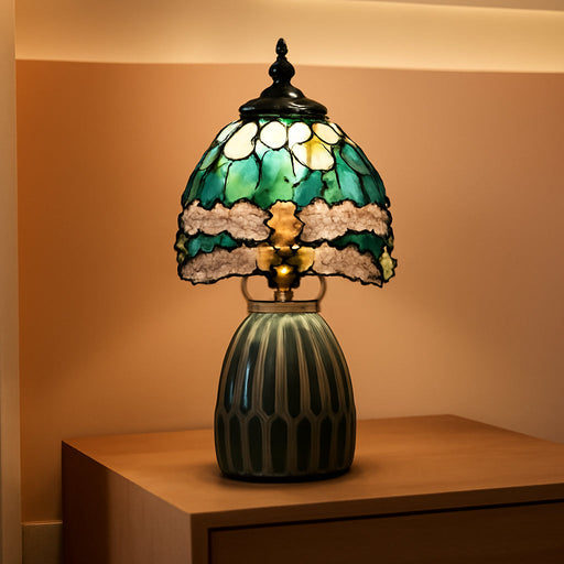 Stained Glass Mushroom Table Lamp 12.5 Inch -Yellow Dragonfly Style