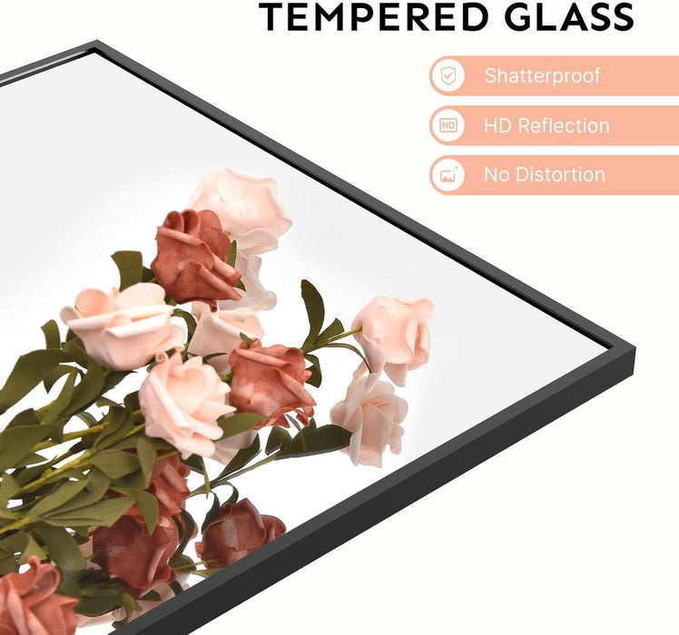 48X14 Inch Full Length Tempered Glass Door Mirror - over the Door Hanging, No Drill Installation, Suitable for Bedroom & Closet, Sturdy Hanging Design