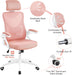 Ergonomic Office Chair, High Back Mesh Desk Chair with Flip-Up Armrests, Adjustable Headrest Computer Chair with Lumbar Support for Home Oiffce Gaming Room, White/Pink