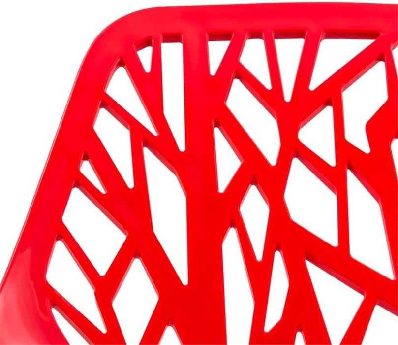 Forest Modern Dining Chair Set of 4 Red, Cut-Out Solid Back, Durable Polypropylene Seat with Chromed Legs, Stackable Contemporary Kitchen and Dining Room Chairs