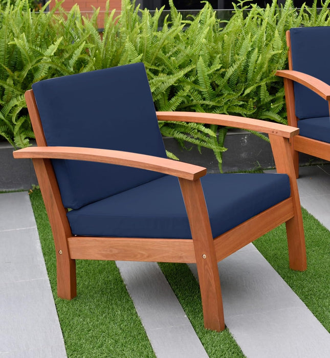 Prescott Patio 4 Piece Conversation Set | Durable Eucalyptus with Natural Finish, Blue