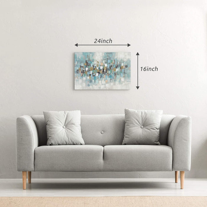 Abstract Teal Canvas Art Painting: Contemporary Hand Painted Artwork Picture Modern Bedroom Living Room Wall Decoration Home Office Decor 24"X16"