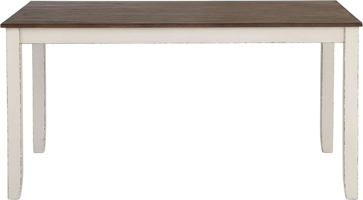 Home Furnishings - Fortress - Wood - 7-Piece Rectangular Dining Table Set – Farmhouse Style with Double-Cross Back Armless Side Chairs - Dining Room - Vintage White, Chestnut Brown - 190721