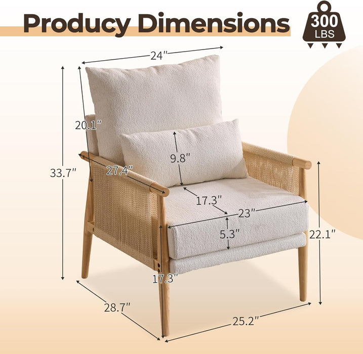 Beige Chenille Modern Armchair Featuring Lumbar Pillow