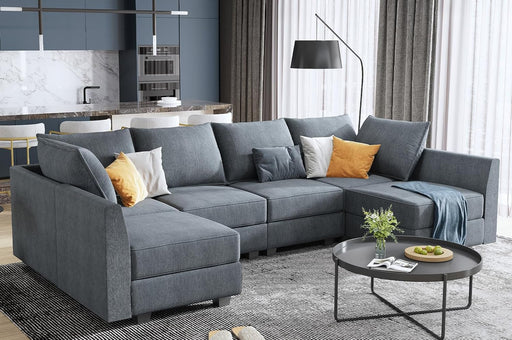  Bluish Grey U-Shaped Sectional Sofa Modular, Storage