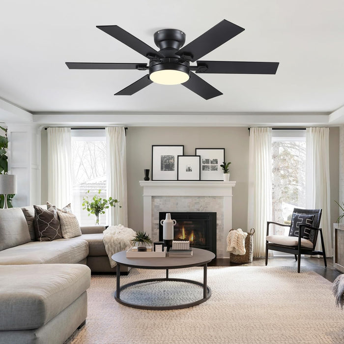 46" Low Profile Ceiling Fans with Lights and Remote,Black Indoor Ceiling Fans with Quiet Reversible DC Motor, Modern Flush Mount Fans Light for Bedroom Kitchen