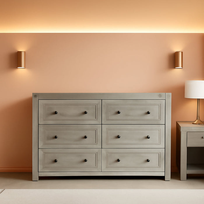 Six-Drawer Dresser With Metal Handles Storage Unit