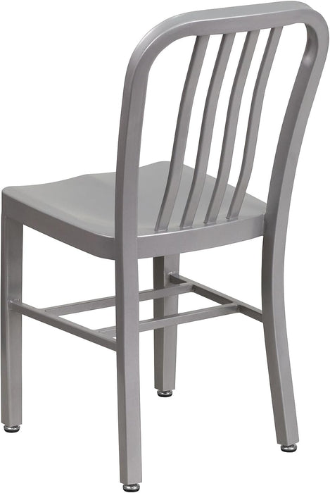 Gael Indoor/Outdoor Modern Metal Dining Chairs, Commercial-Grade Galvanized Steel Restaurant Chairs, Set of 2, Silver