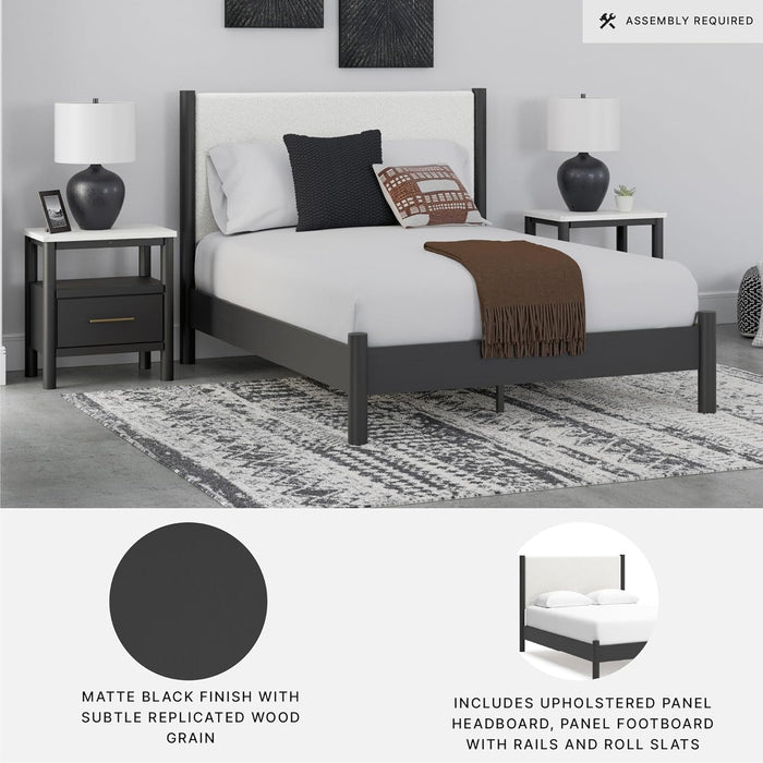 Signature Design by Ashley Cadmori Modern Queen Upholstered Platform Bed, Foundation or Box Spring Not Needed, Black & White