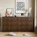 Walnut Dresser for Bedroom, Modern Dresser with 9 Drawers and Smooth Slides, Wide Chest of Drawers with Golden Handles for Bedroom, Living Room, Closet, 15.7" D X 63" W X 31.5" H