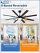66" Ceiling Fans with Lights: Black Indoor/Outdoor Ceiling Fan for Patios Living Room - 8 Blades Dimmable Large Ceiling Fans with Remote APP Control Timer Reversible Quiet DC Motor 6 Speeds