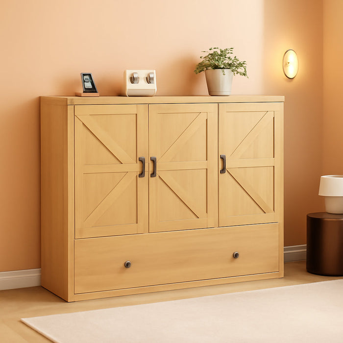 Murphy Bed Queen with Storage & Charging Station, Murphy Cabinet with Foldable Panel, Noisy Free, for Guest Bedroom, Living Room, Office, Distressed,Natural