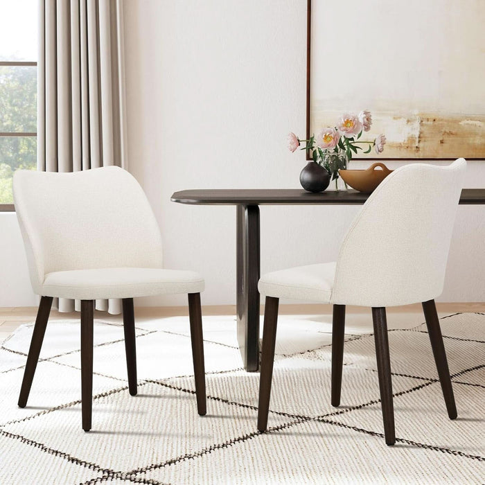 Upholstered Dining Chairs Set of 6, Modern Fabric Dining Room Kitchen Side Chair with Padded Seat and Wood Legs for Restaurant/Cafe, Beige
