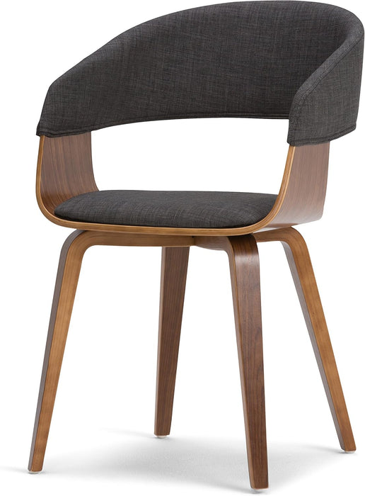 Lowell 17 Inch Mid Century Modern Bentwood Dining Chair in Charcoal Grey Linen Look Fabric, for the Dining Room