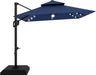 10 Ft Solar Lights Cantilever Patio Umbrella with Base Included, 360° Rotation Offset Umbrella, Easy Crank & Tilt Adjustment, UV Protection for Backyard, Poolside, Deck -Navy Blue