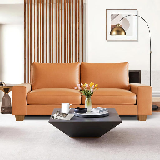 Faux Leather Loveseat Sofa 71Inch Brown SolidWoodenFrame