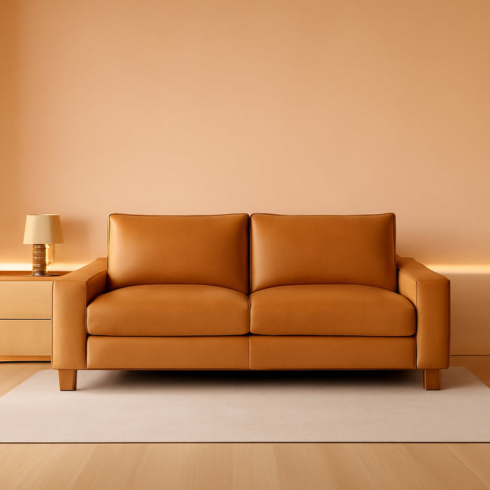 Faux Leather Loveseat Sofa 71Inch Brown SolidWoodenFrame