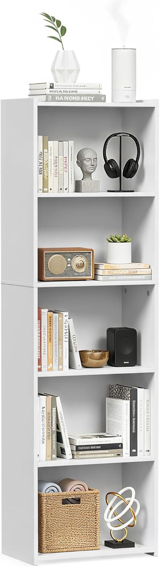 5-Tier Shelf Bookcase, Freestanding Wood Storage Display Open Bookshelf for Home Office, White