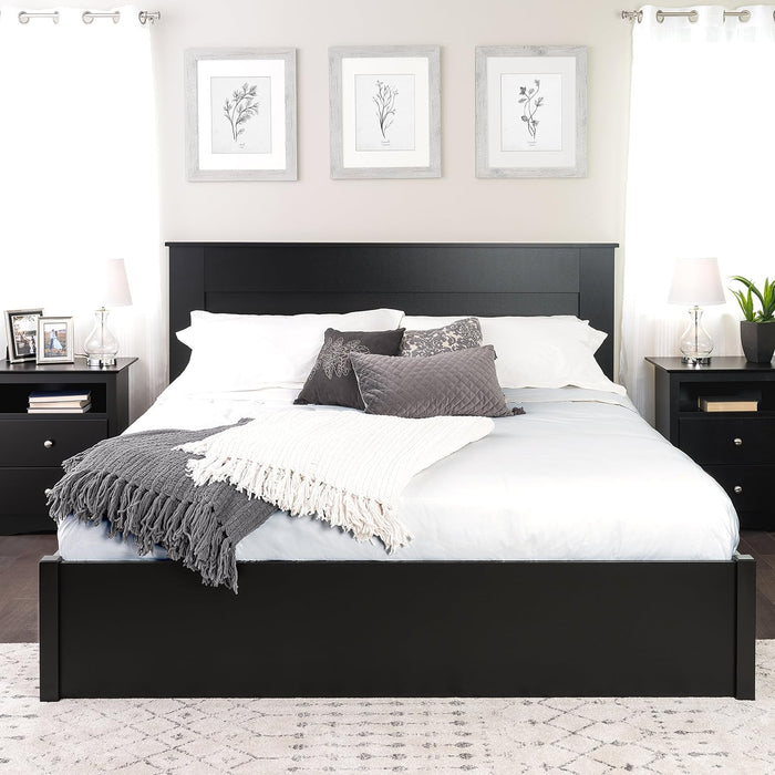 Stylish Flat Wood Panel Headboard for King Size Beds, Simplistic Wooden King Headboard 2.25" D X 81" W X 48" H, Black, BHFK-1301-1