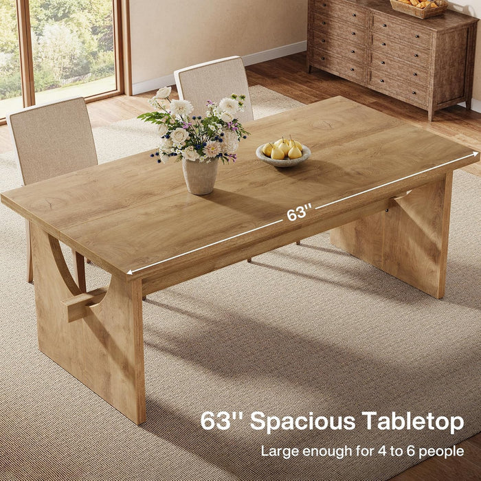 Farmhouse Dining Table for 4-6 People, 63" Large Rectangular Kitchen Dining Room Table with Heavy Duty Double Base for Kitchen Living Room, Rustic Brown