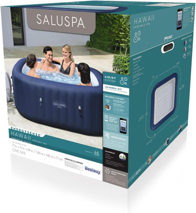 Saluspa Hawaii Airjet 4 to 6 Person Inflatable Hot Tub Square Portable Outdoor Spa with 140 Airjets and Energysense Energy Saving Cover, Blue