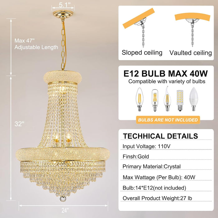 Empire Crystal Chandelier 24Inch Gold Finish Dining