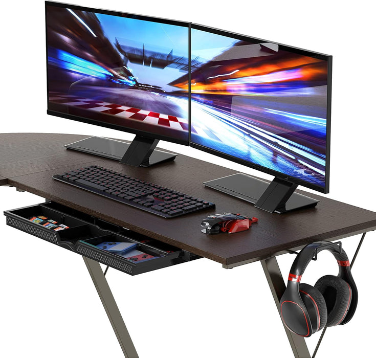 Vista L-Shape Desk with Monitor Stand, Espresso