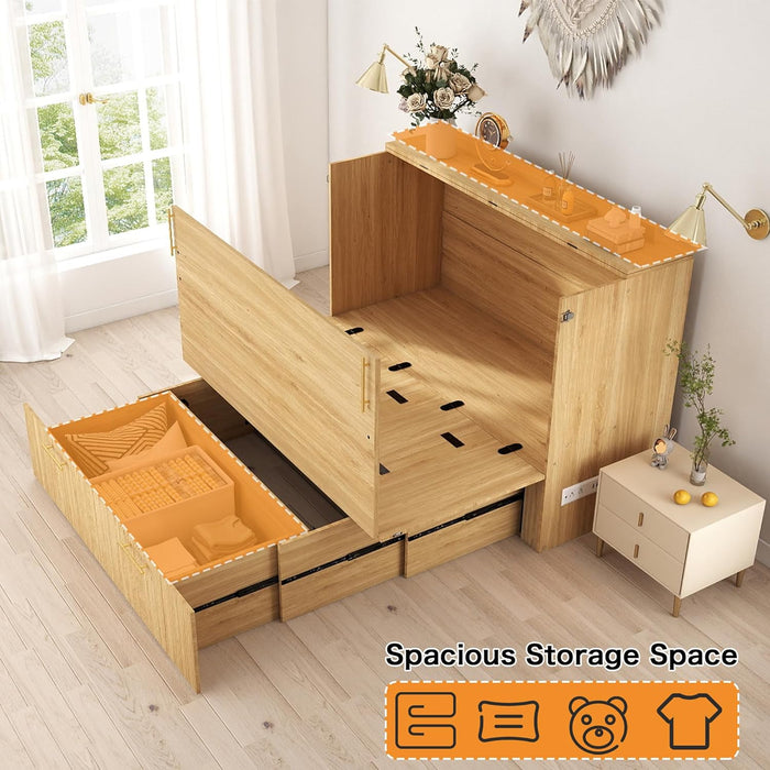 Fullsize Oak MurphyBed Cabinet With Integrated Charging