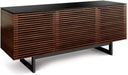 Corridor 8177-65'' TV Stand for Tvs up to 70" with Soundbar Shelf, Storage Drawer, Cable Management, Remote-Friendly Louver Doors, Satin-Etched Glass Top, Chocolate Stained Walnut