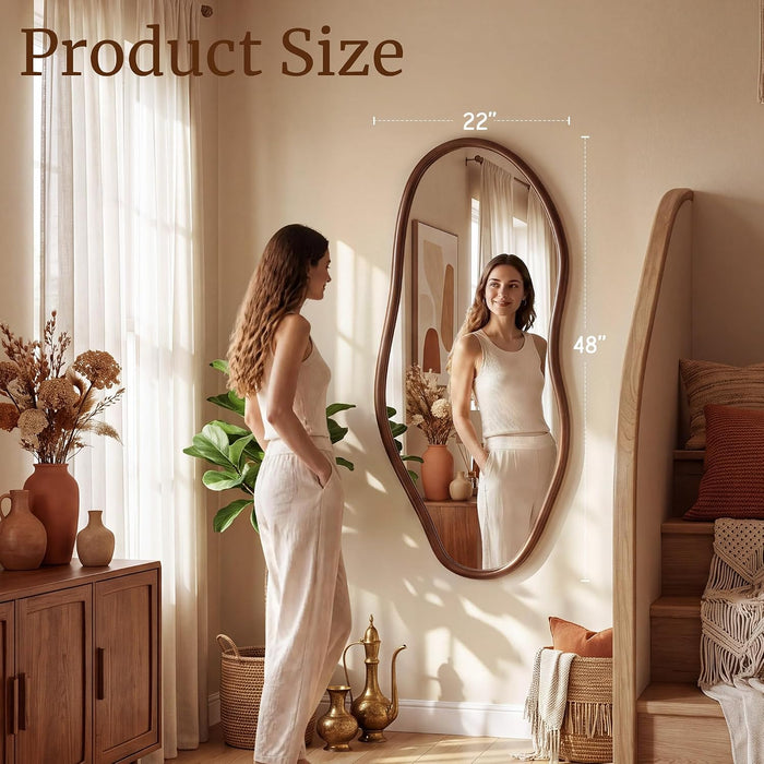48"X22" Asymmetrical Mirror with Wood Frame Unique Irregular Mirror