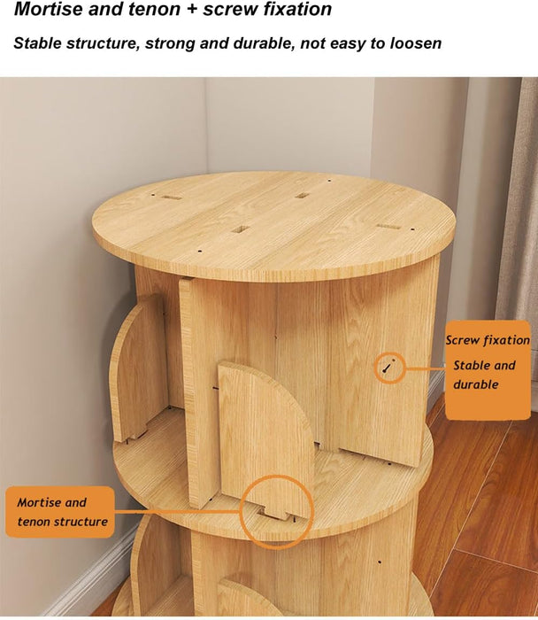 3-Tier Rotating Bookshelf, Wooden Spinning Bookcase | 360° Storage