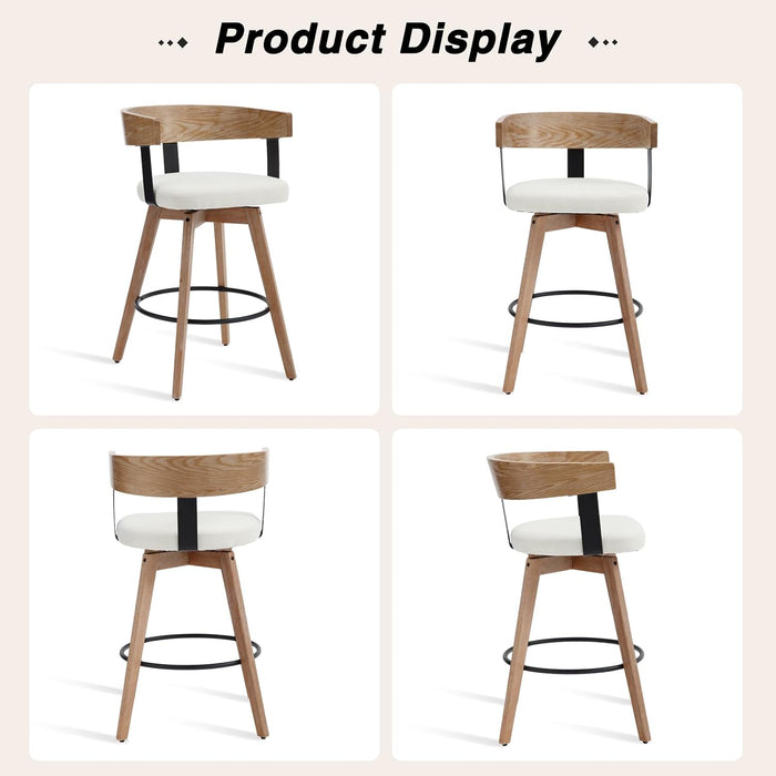 Swivel Bar Stools Set of 4-26" Counter Height Bar Stool with Footrest - Modern Wood Barstools with Linen Upholstered Seat - 360-Degree Swivel Stool for Kitchen Island Home Bar - White