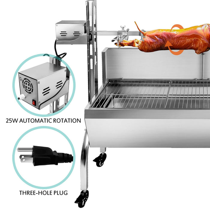 BBQ Rotisserie Grill Pig Lamb Chicken Roaster Spit Outdoor 25W Stainless Steel