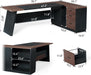 78-Inch Executive Office Desk with File Cabinet, Large Modern Corner Office Desk for Home Office, 3-Drawer Wood File Cabinet, Spacious Workstation for Home Office (Brown & Black)